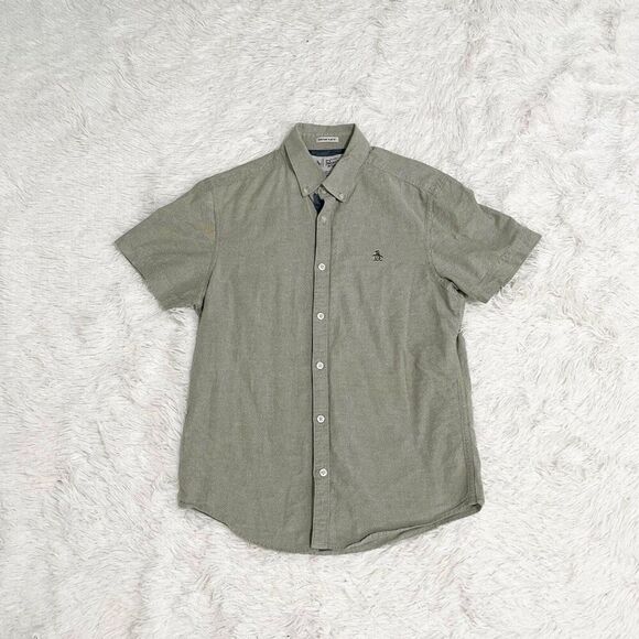 Men Original Penguin Heritage Slim Fit Short Sleeve Shirt Light Gray Small - Picture 1 of 9
